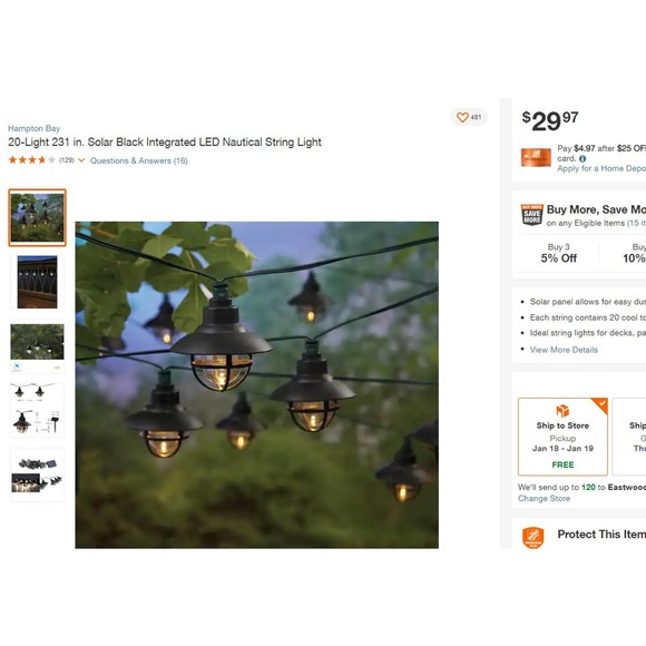 (3 Sets) 20-Light Solar Black Integrated LED Nautical String Lights, 19.25 Ft. - Picture 2 of 6